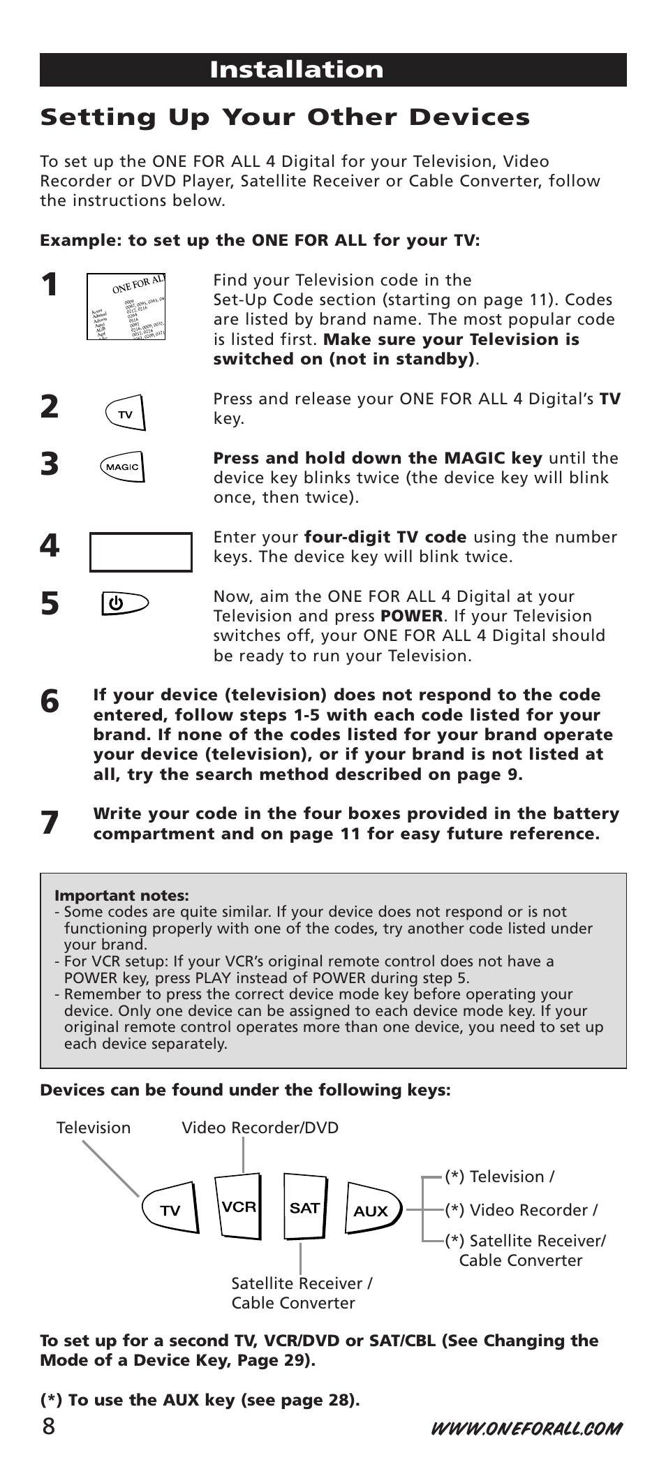 Setting up your other devices, Installation | One for All URC-7541 User Manual | Page 10 / 34