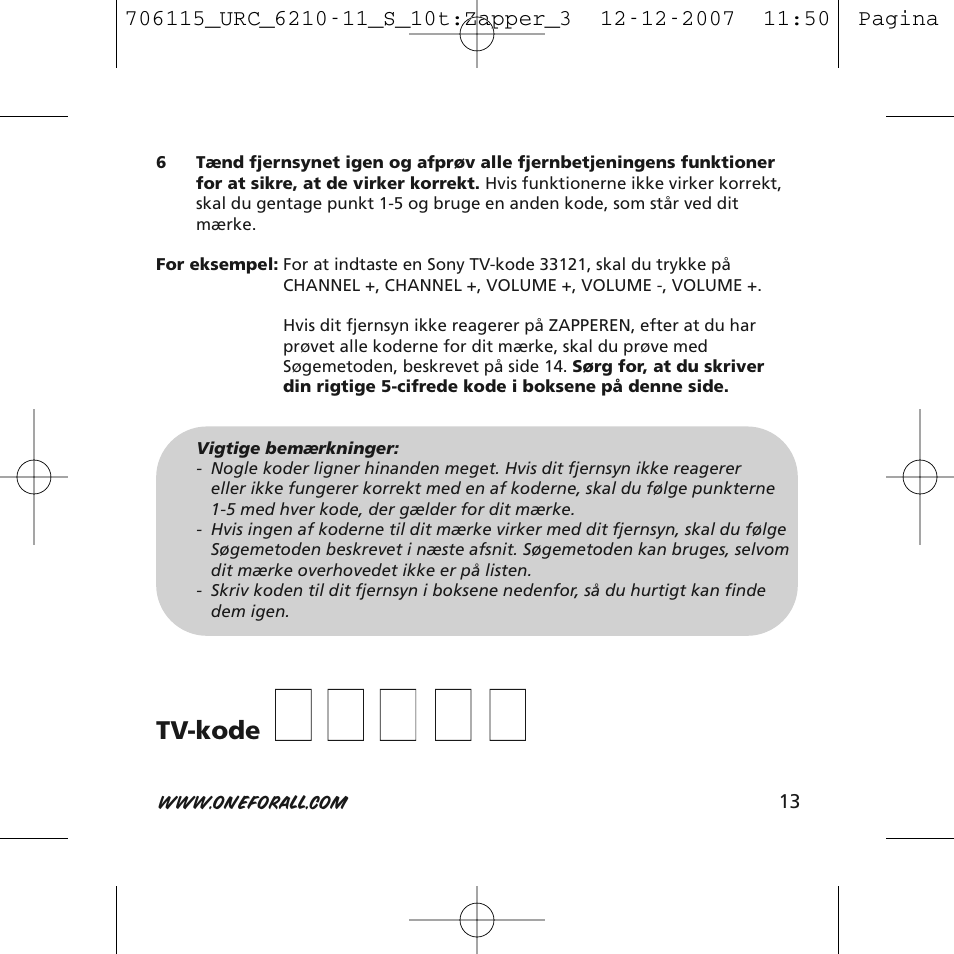 One for All URC-6210 User Manual | Page 13 / 112