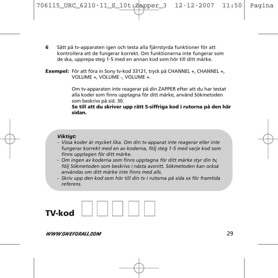 One for All URC-6210 User Manual | Page 29 / 112