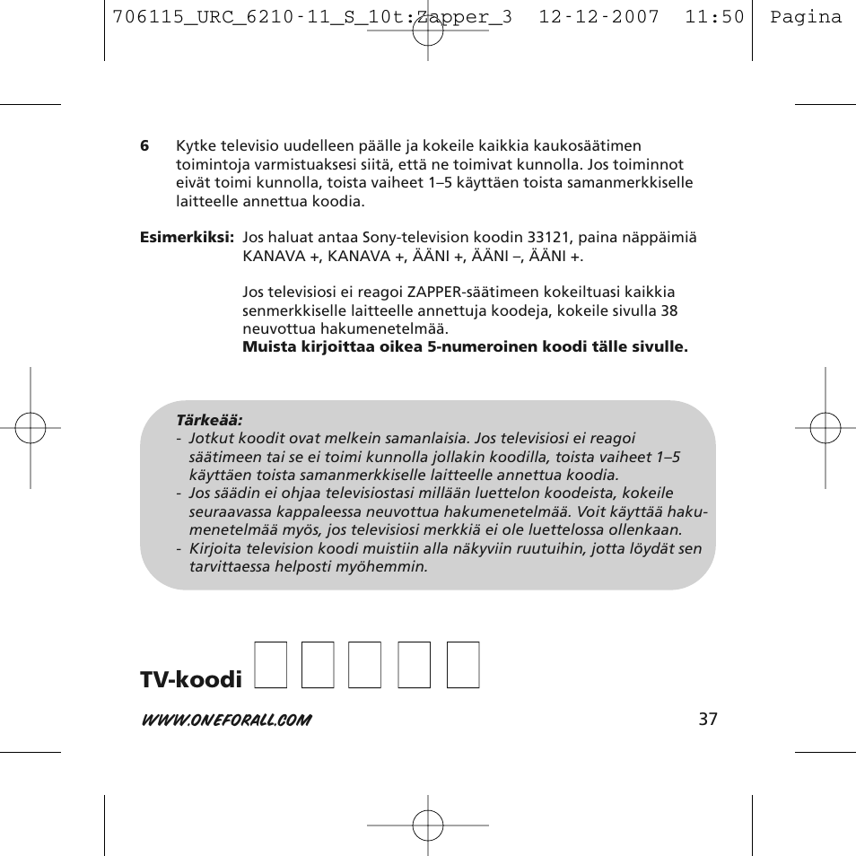 One for All URC-6210 User Manual | Page 37 / 112