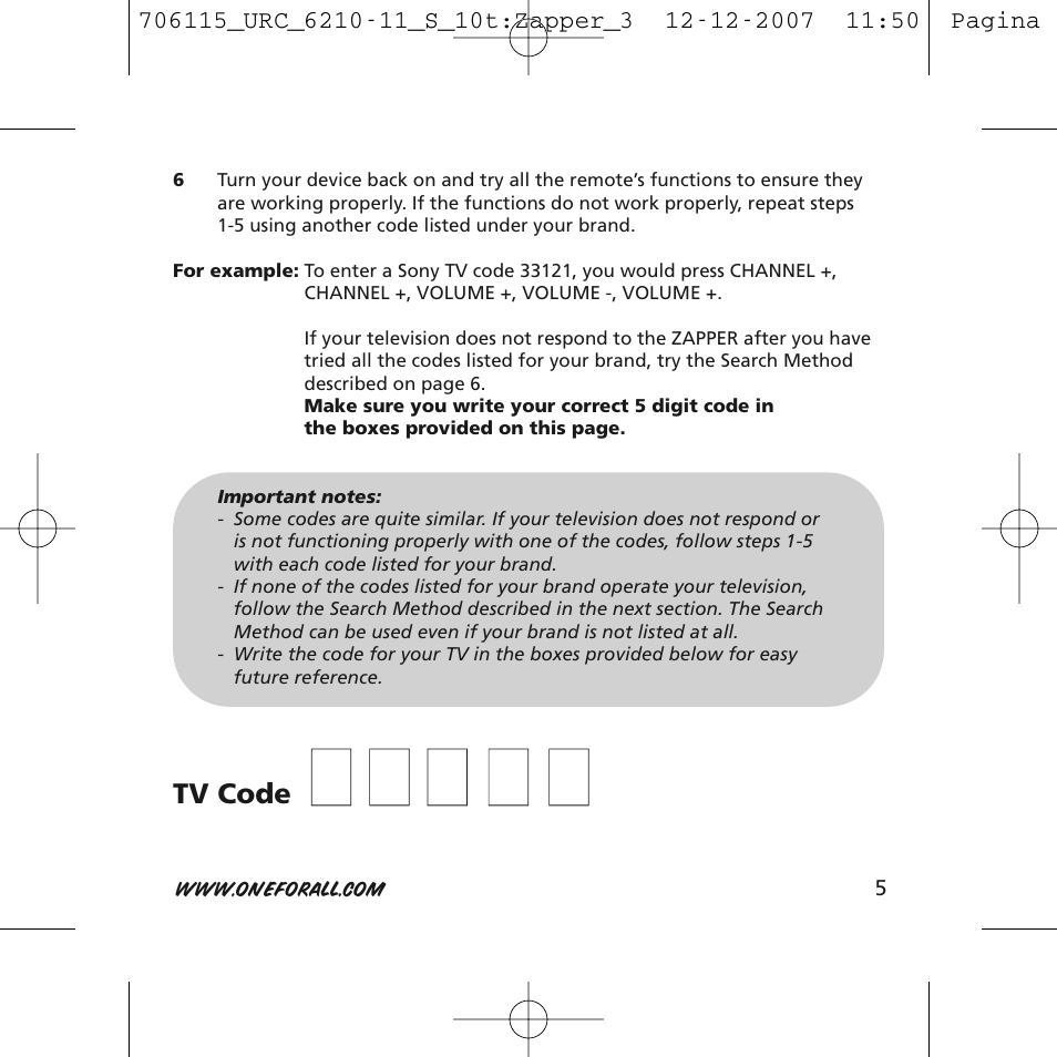 One for All URC-6210 User Manual | Page 5 / 112