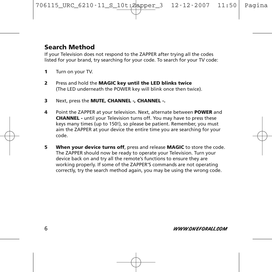 Search method | One for All URC-6210 User Manual | Page 6 / 112