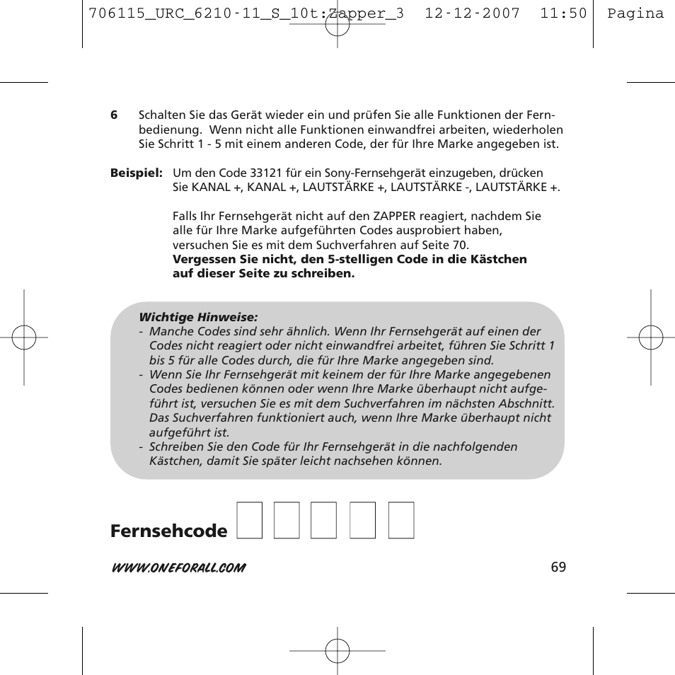 One for All URC-6210 User Manual | Page 69 / 112