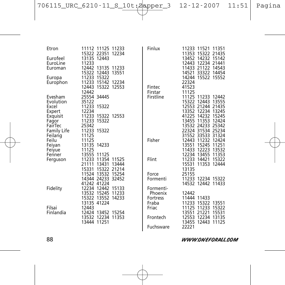 One for All URC-6210 User Manual | Page 88 / 112