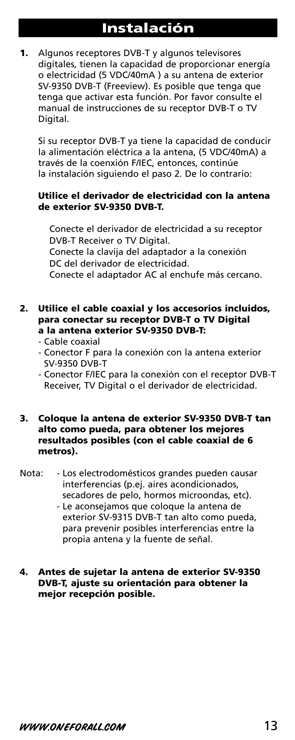13 instalación | One for All SV-9350 User Manual | Page 13 / 40