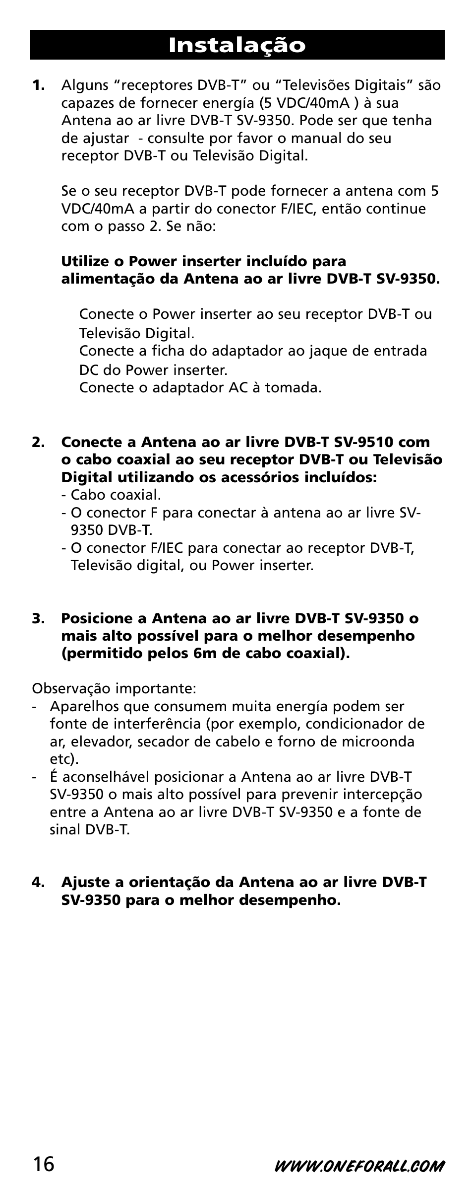 Instalação | One for All SV-9350 User Manual | Page 16 / 40