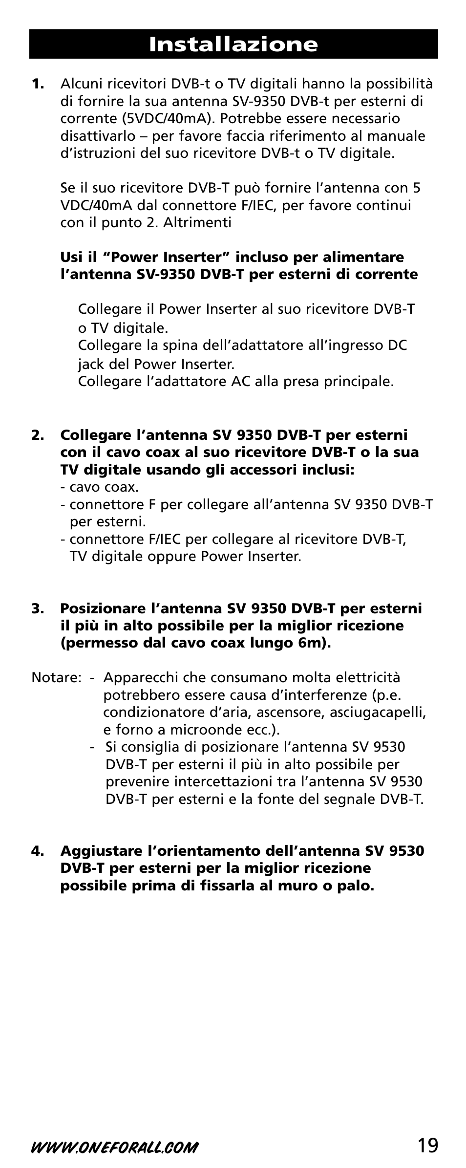 19 installazione | One for All SV-9350 User Manual | Page 19 / 40