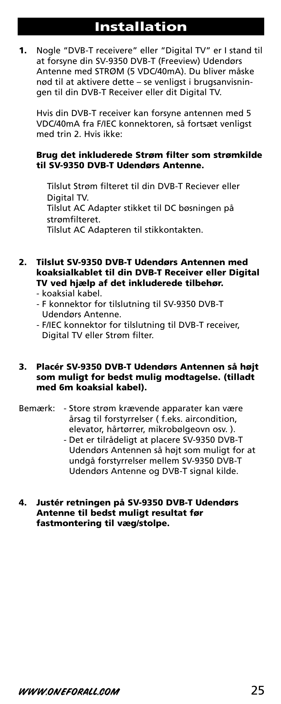 25 installation | One for All SV-9350 User Manual | Page 25 / 40