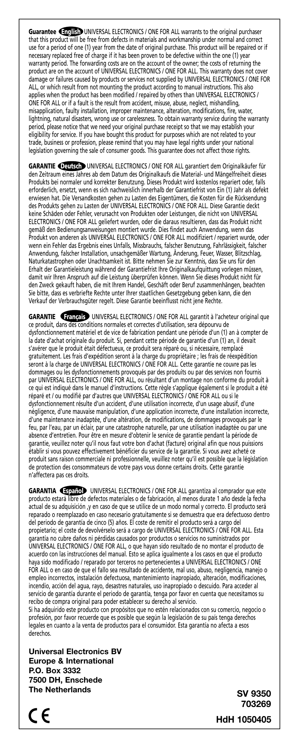 One for All SV-9350 User Manual | Page 40 / 40