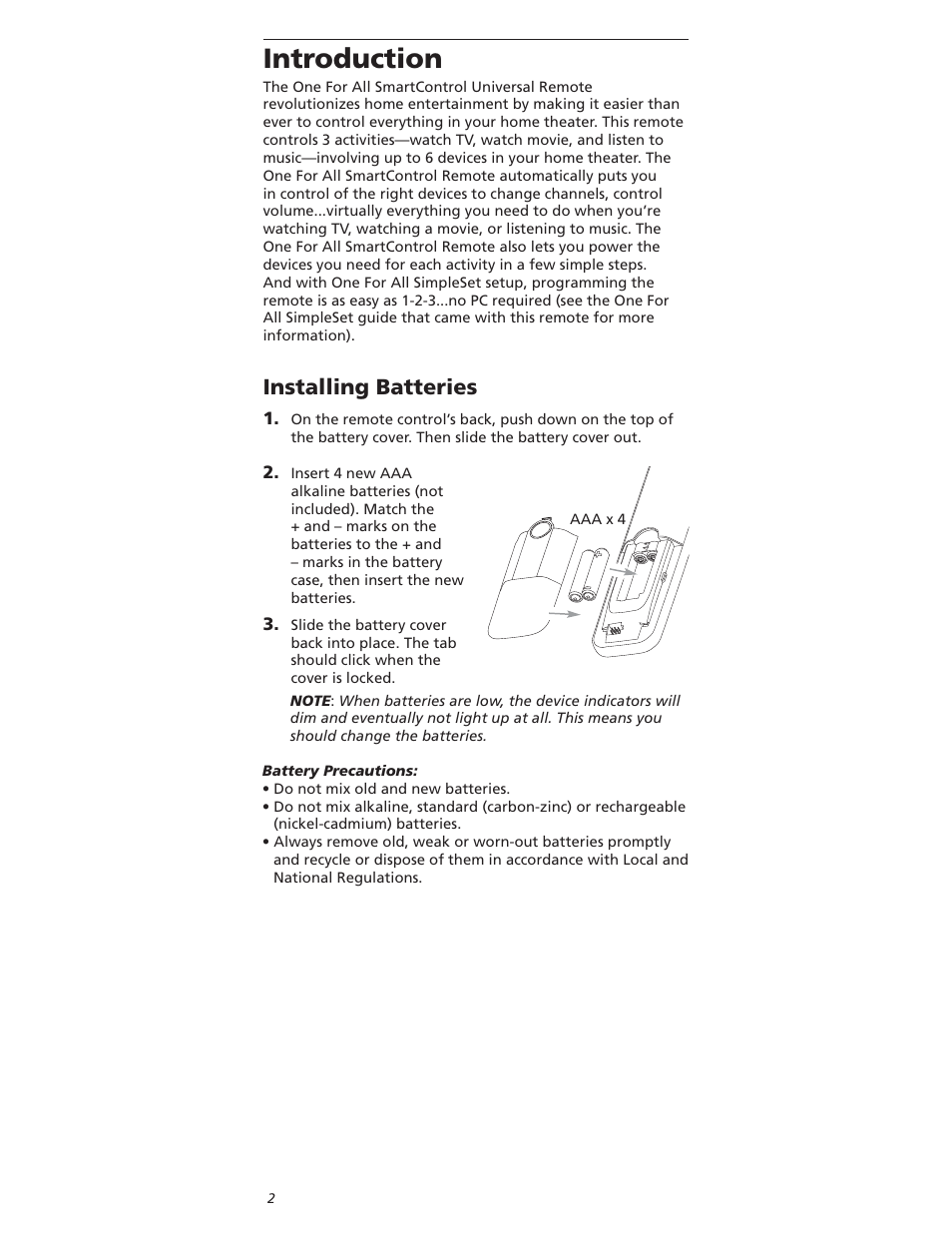 Ntroduction, Nstalling | One for All OARI06G User Manual | Page 2 / 66