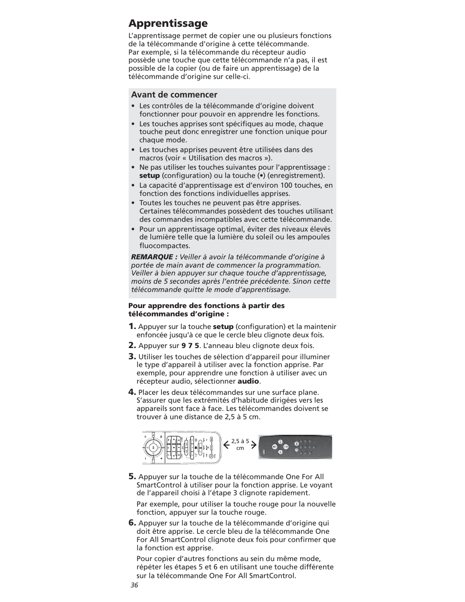 Pprentissage | One for All OARI06G User Manual | Page 36 / 66