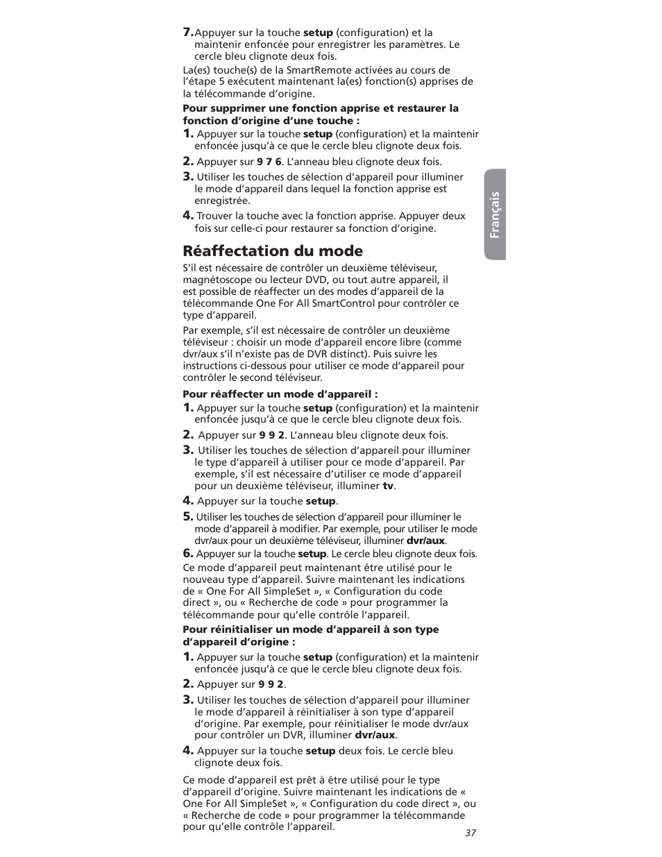 2ïaffectation | One for All OARI06G User Manual | Page 37 / 66