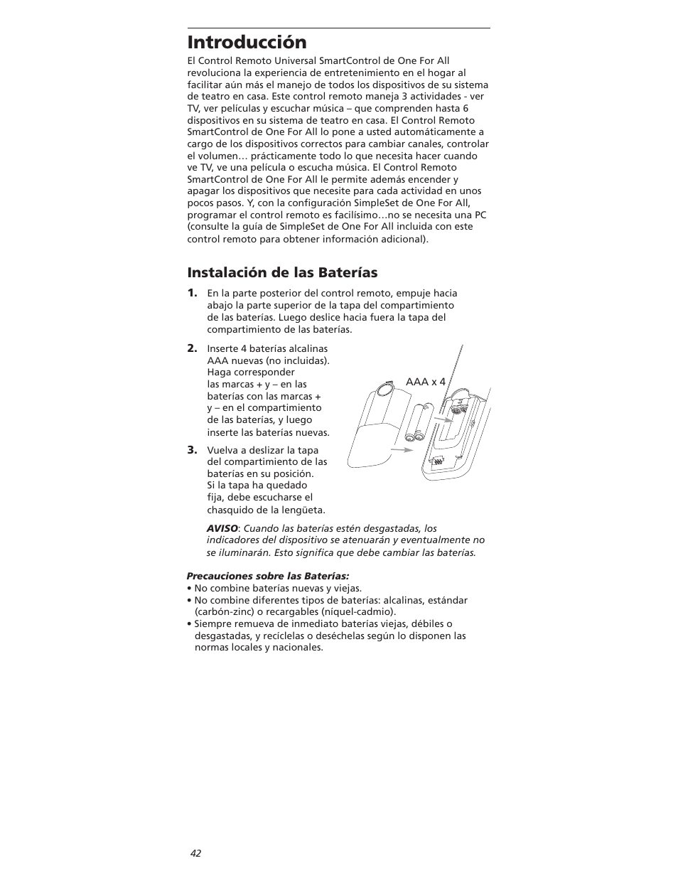 Ntroducciøn, Nstalaciøn | One for All OARI06G User Manual | Page 42 / 66