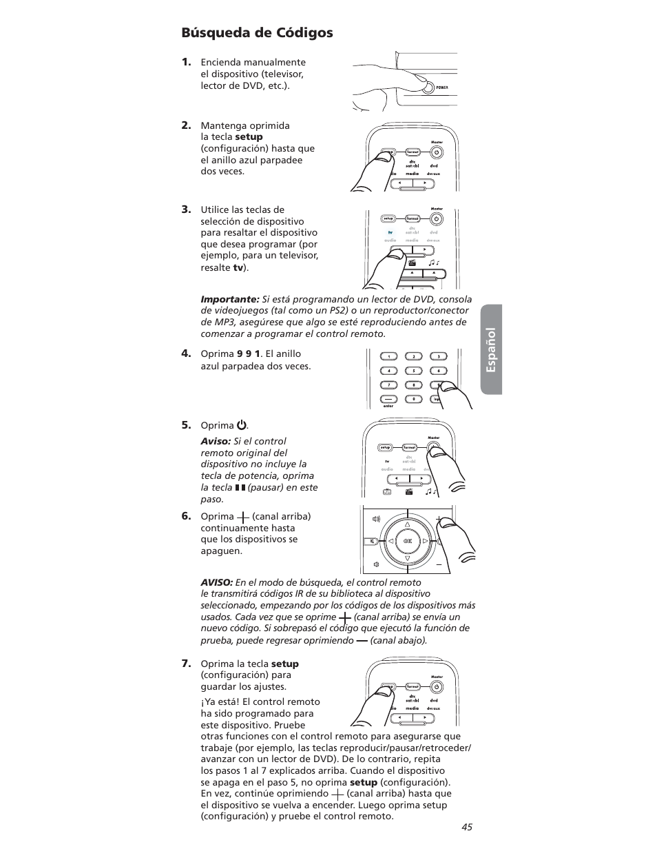 Þsqueda | One for All OARI06G User Manual | Page 45 / 66