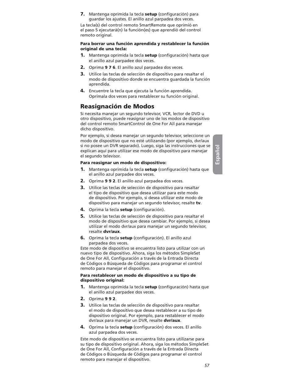 2easignaciøn | One for All OARI06G User Manual | Page 57 / 66