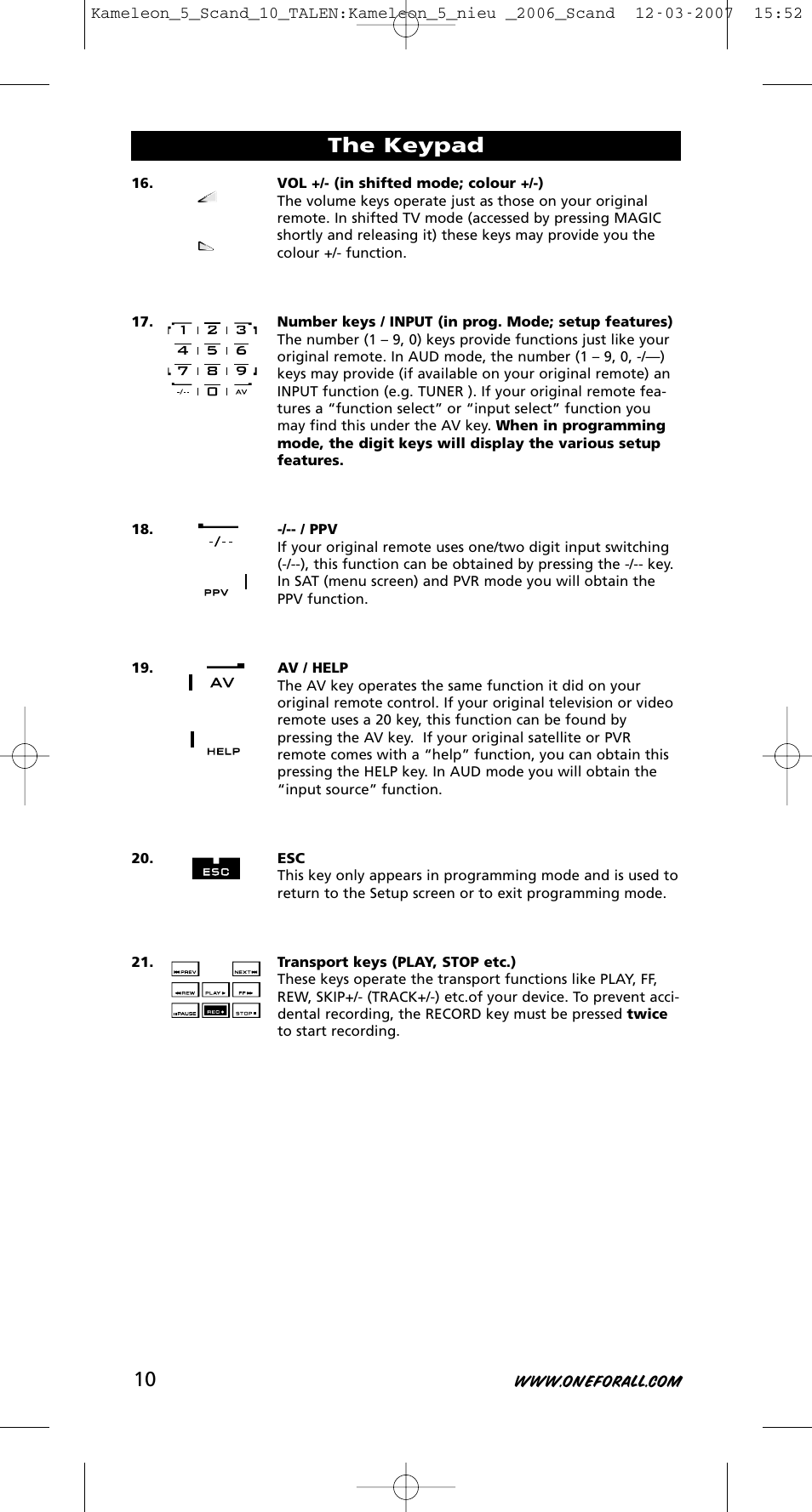 The keypad | One for All KAMELEON URC-8305 User Manual | Page 11 / 293