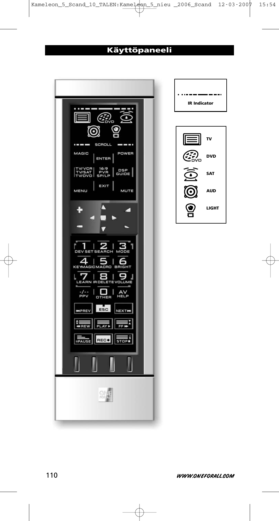 Käyttöpaneeli | One for All KAMELEON URC-8305 User Manual | Page 111 / 293