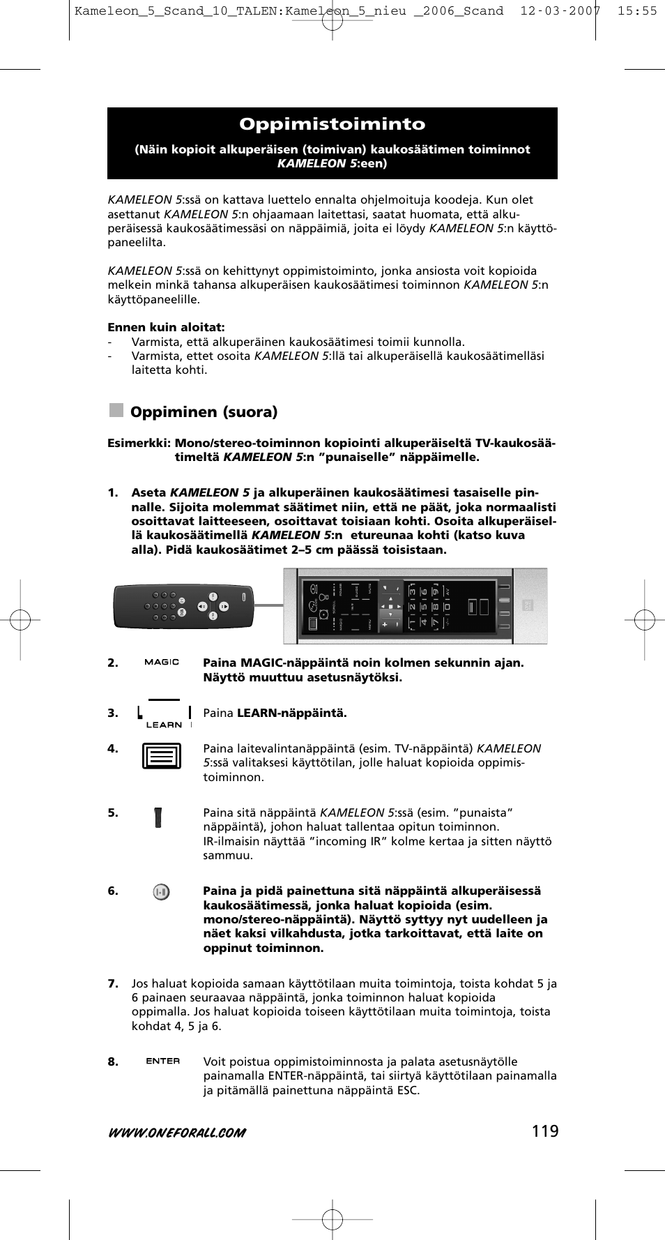 Oppimistoiminto, Oppiminen (suora) | One for All KAMELEON URC-8305 User Manual | Page 120 / 293