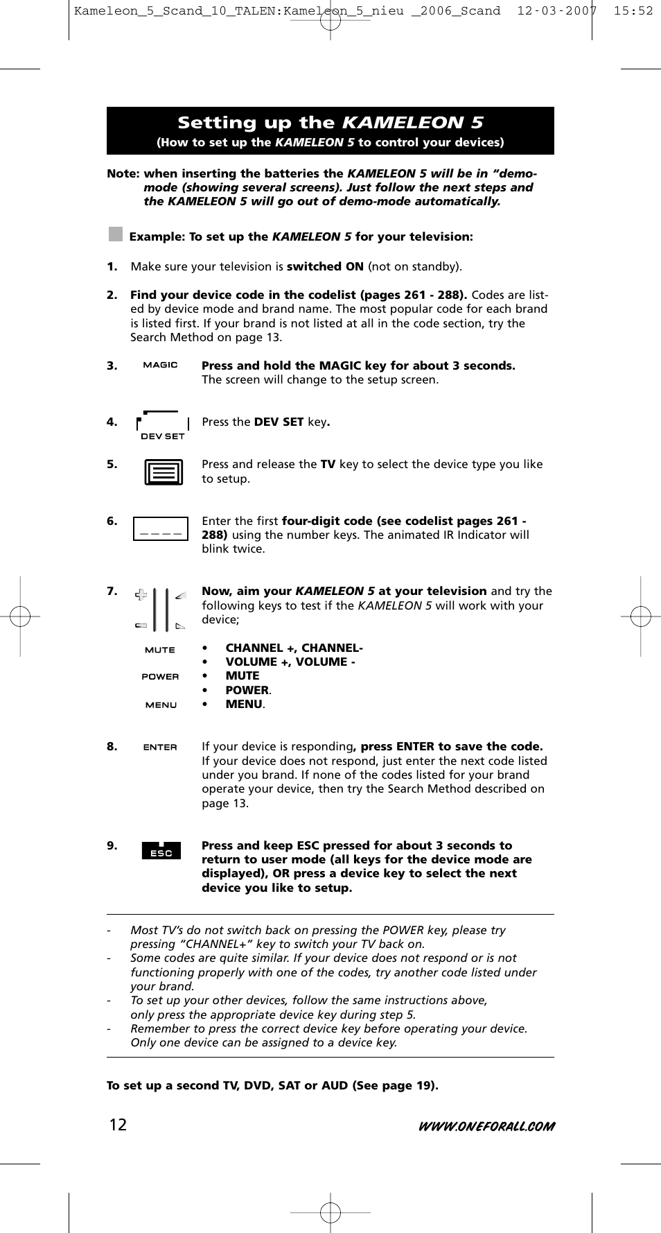 Setting up the kameleon 5 | One for All KAMELEON URC-8305 User Manual | Page 13 / 293