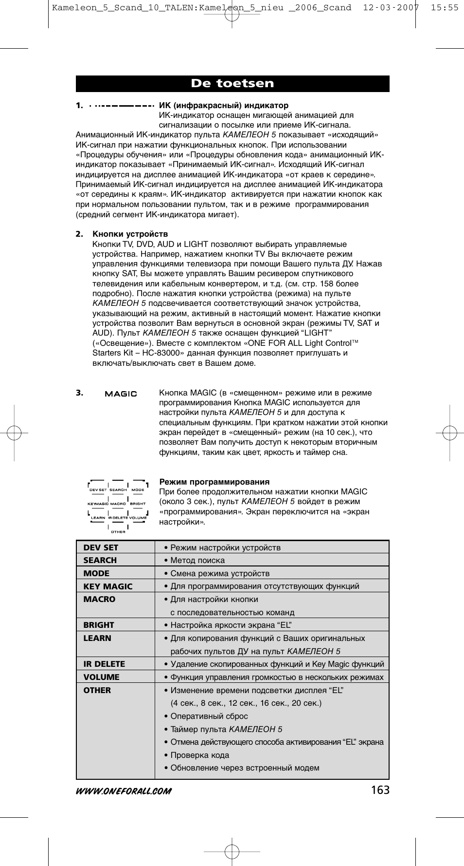 De toetsen | One for All KAMELEON URC-8305 User Manual | Page 164 / 293