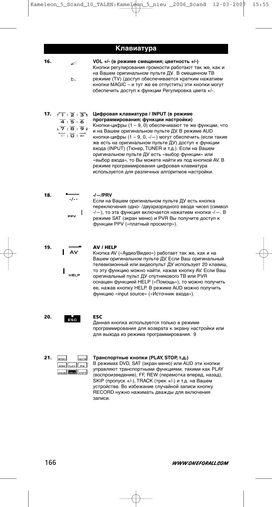 Клавиатура | One for All KAMELEON URC-8305 User Manual | Page 167 / 293