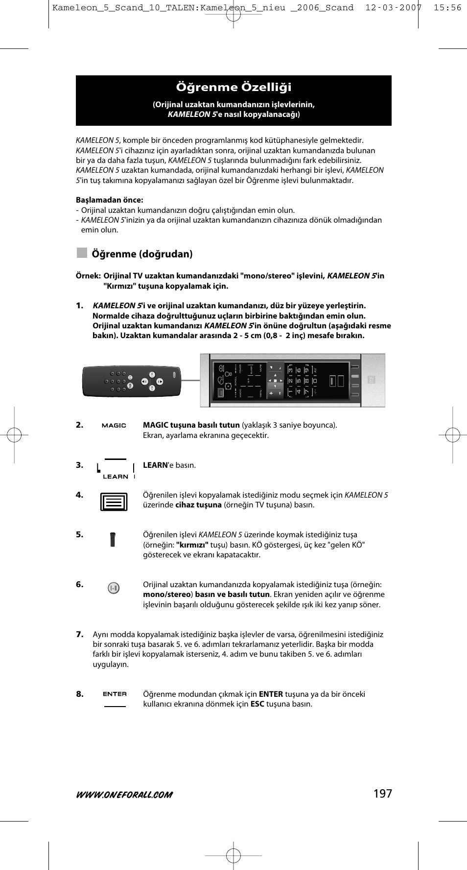 Öğrenme özelliği, Öğrenme (doğrudan) | One for All KAMELEON URC-8305 User Manual | Page 198 / 293