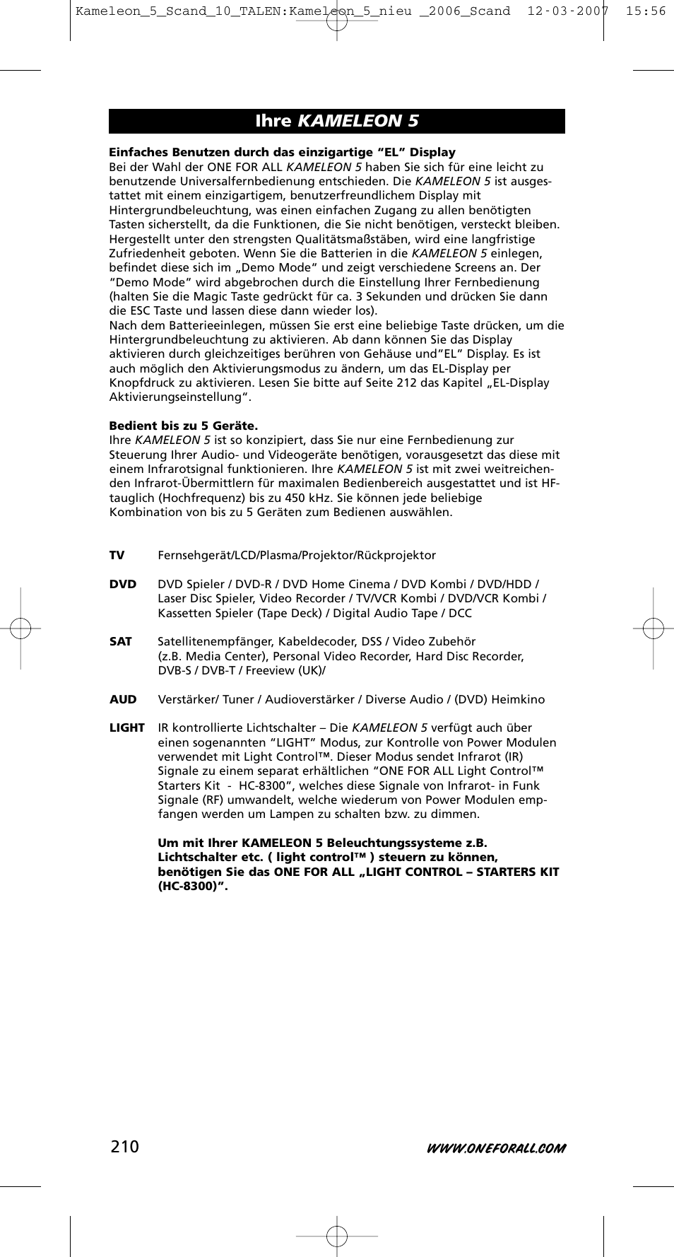 Ihre kameleon 5 | One for All KAMELEON URC-8305 User Manual | Page 211 / 293