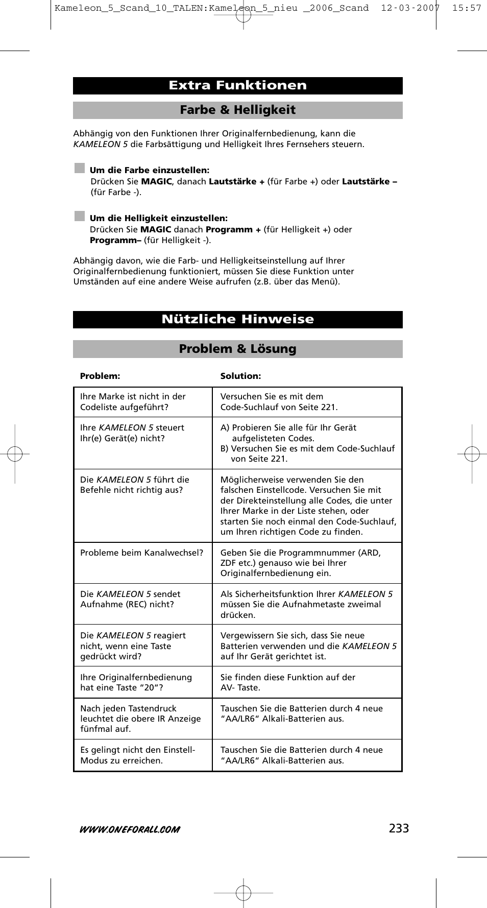 233 farbe & helligkeit | One for All KAMELEON URC-8305 User Manual | Page 234 / 293