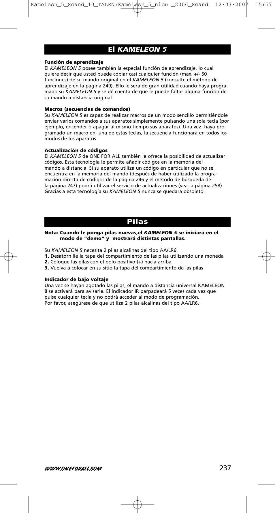 El kameleon 5 pilas | One for All KAMELEON URC-8305 User Manual | Page 238 / 293