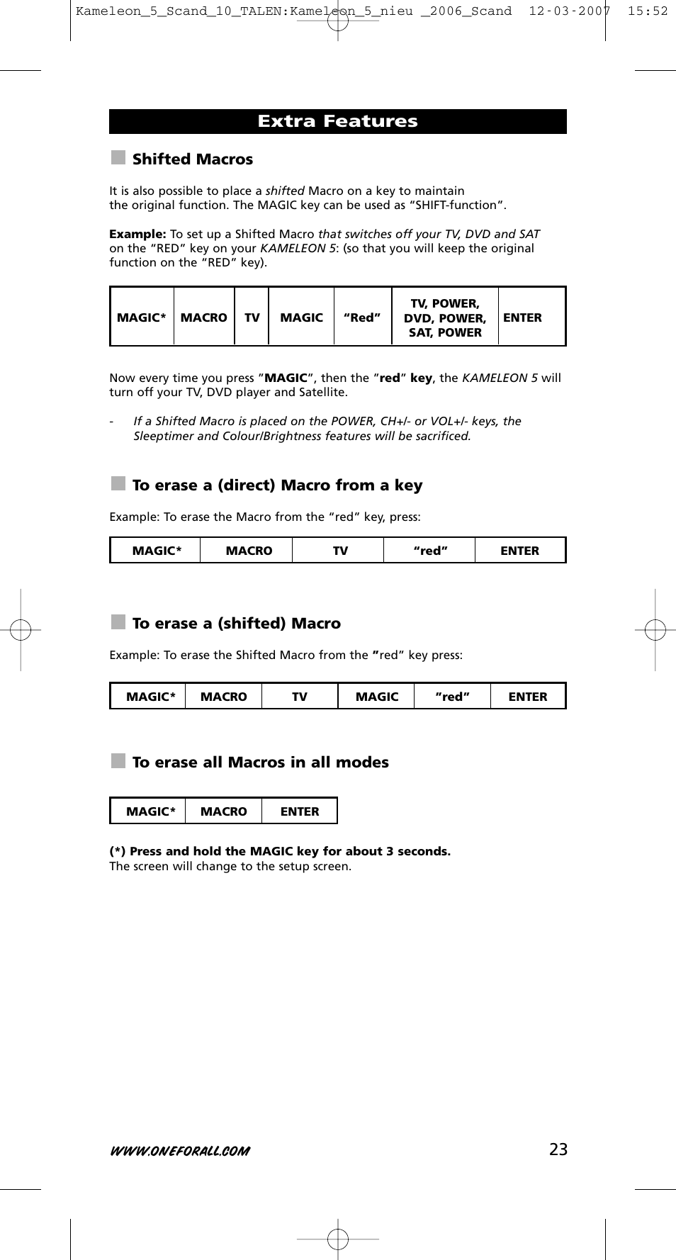 Extra features, Shifted macros | One for All KAMELEON URC-8305 User Manual | Page 24 / 293