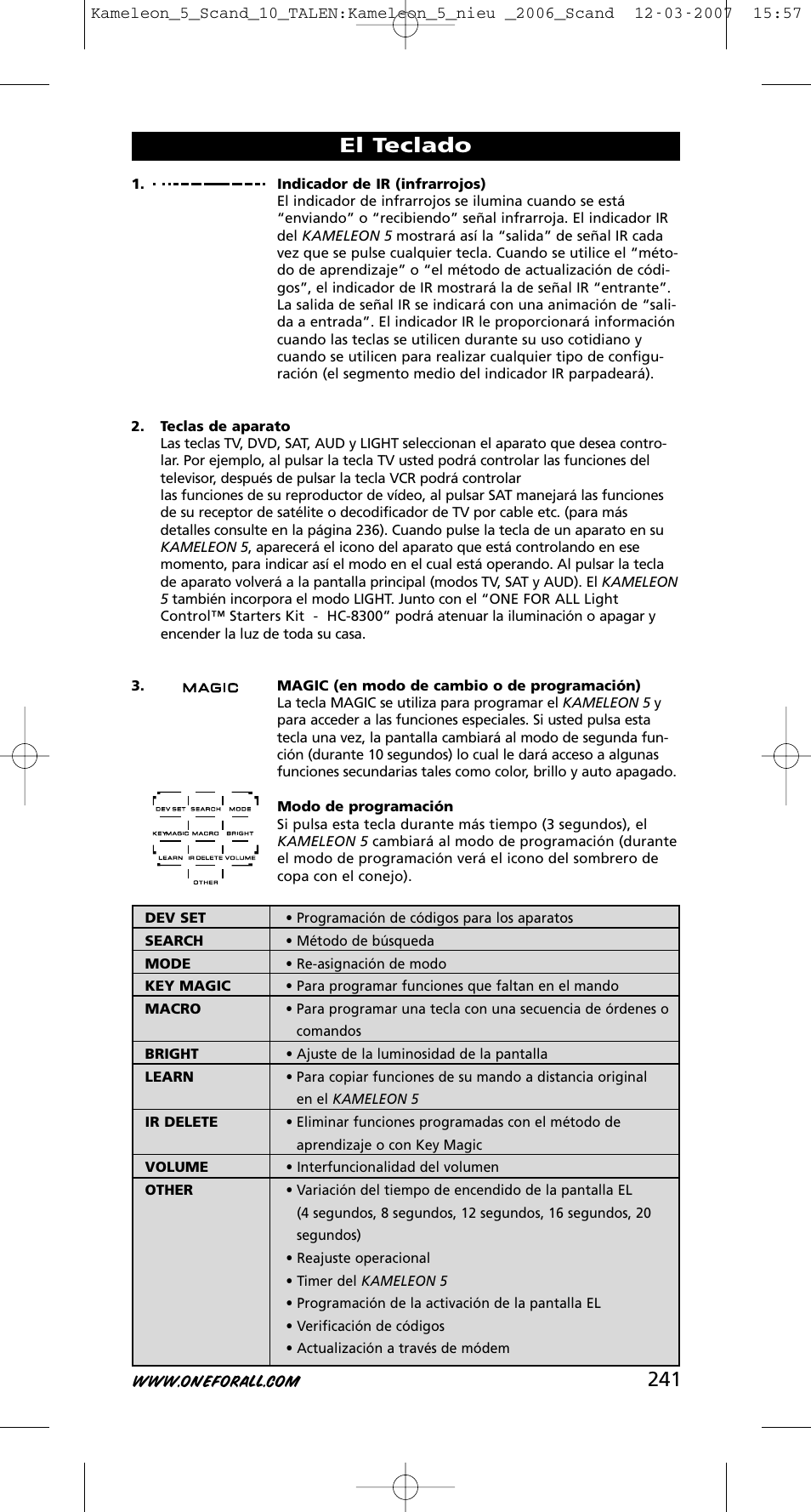 El teclado | One for All KAMELEON URC-8305 User Manual | Page 242 / 293