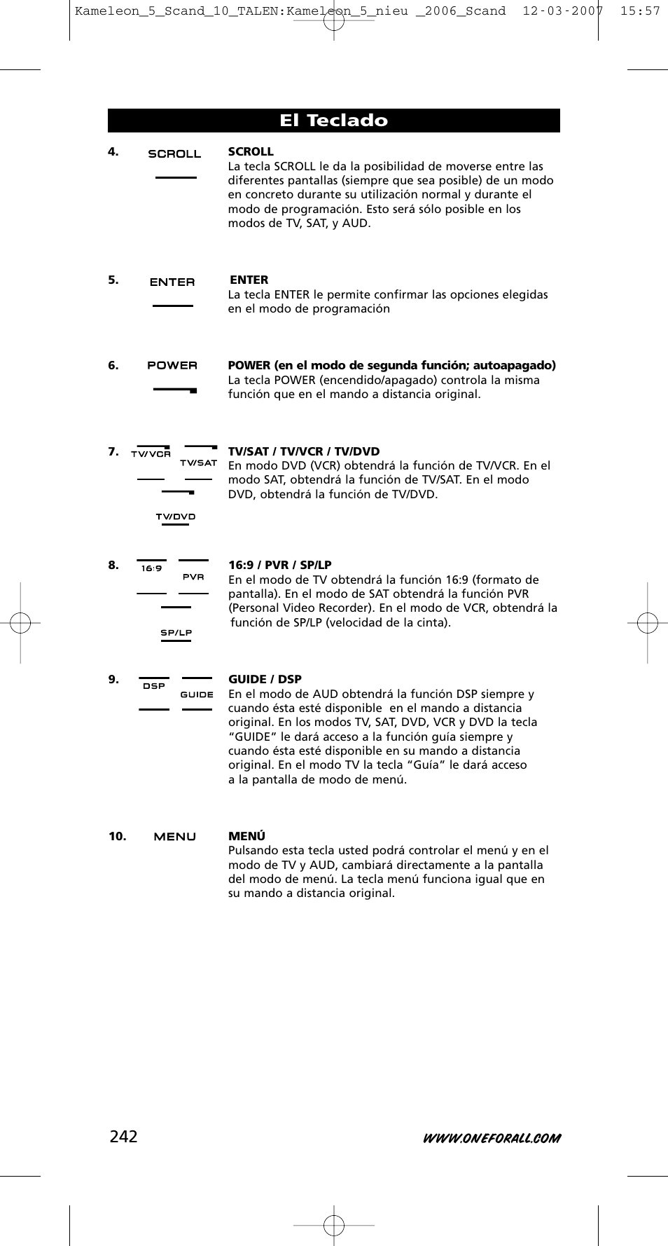 El teclado | One for All KAMELEON URC-8305 User Manual | Page 243 / 293