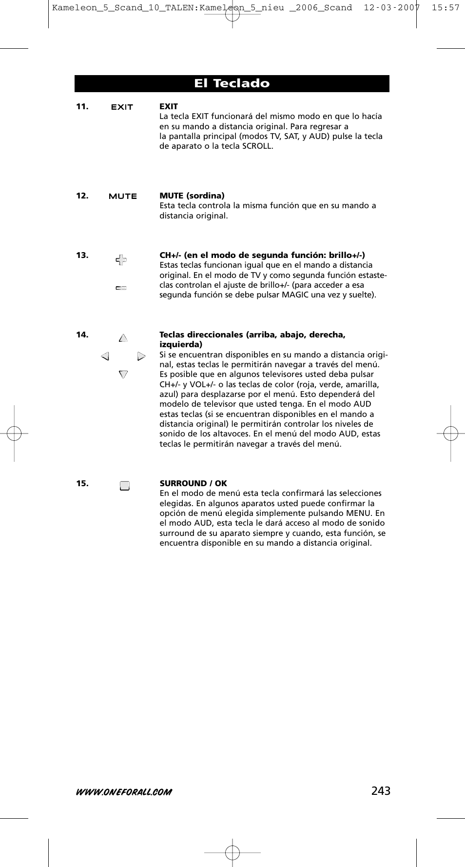 243 el teclado | One for All KAMELEON URC-8305 User Manual | Page 244 / 293