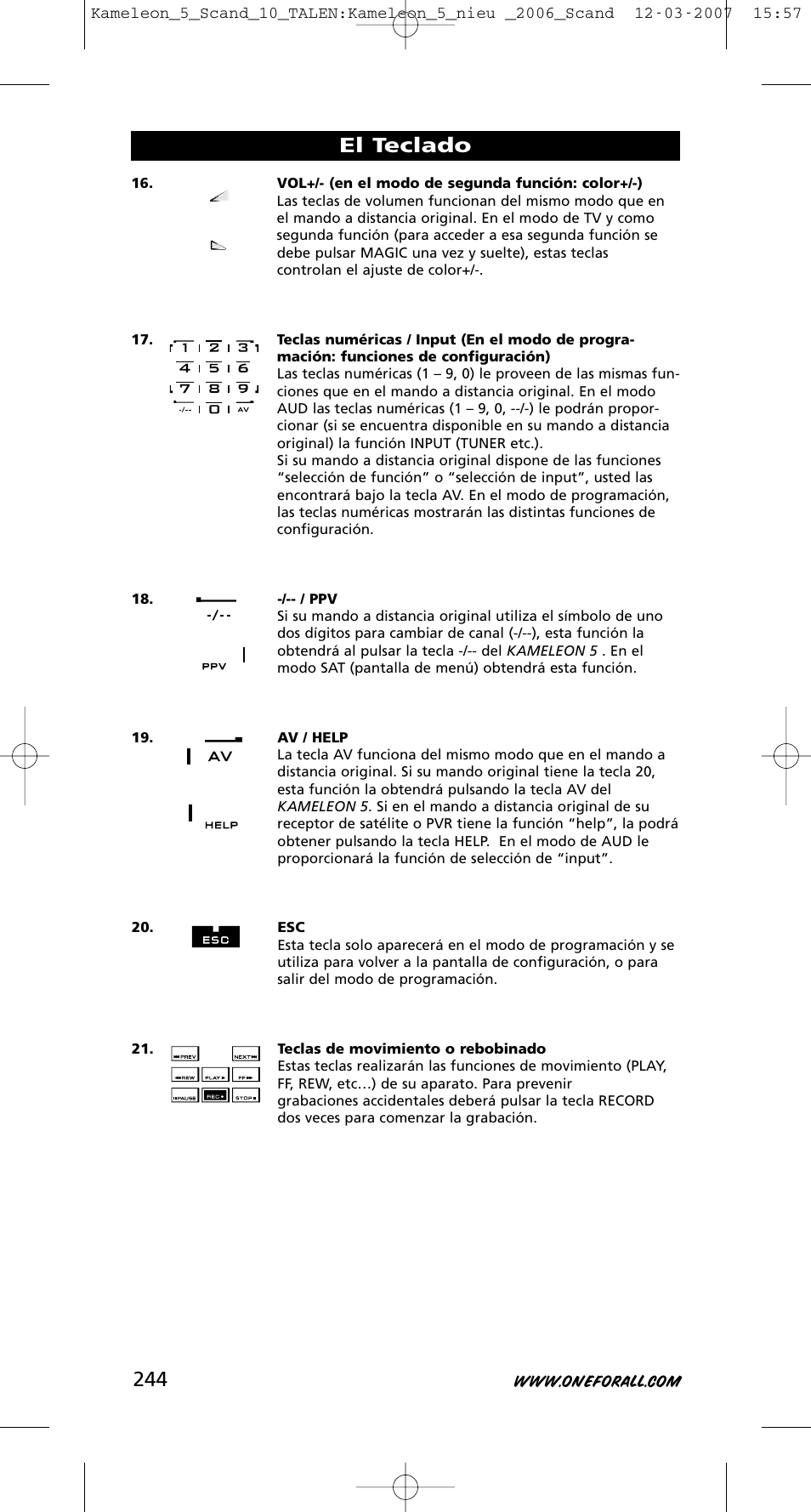 El teclado | One for All KAMELEON URC-8305 User Manual | Page 245 / 293