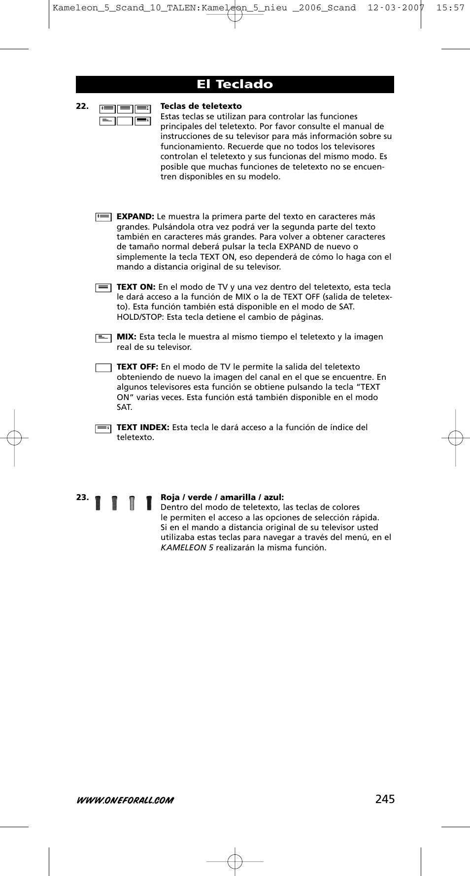 El teclado | One for All KAMELEON URC-8305 User Manual | Page 246 / 293