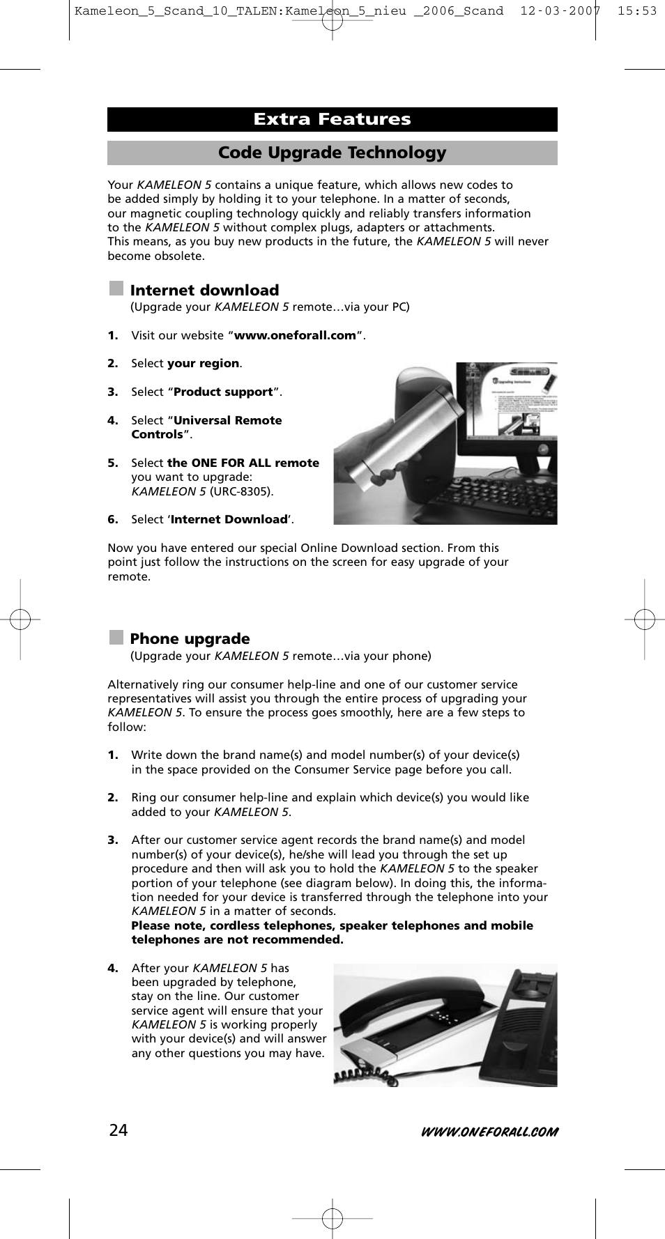 Code upgrade technology, Extra features, Internet download | Phone upgrade | One for All KAMELEON URC-8305 User Manual | Page 25 / 293