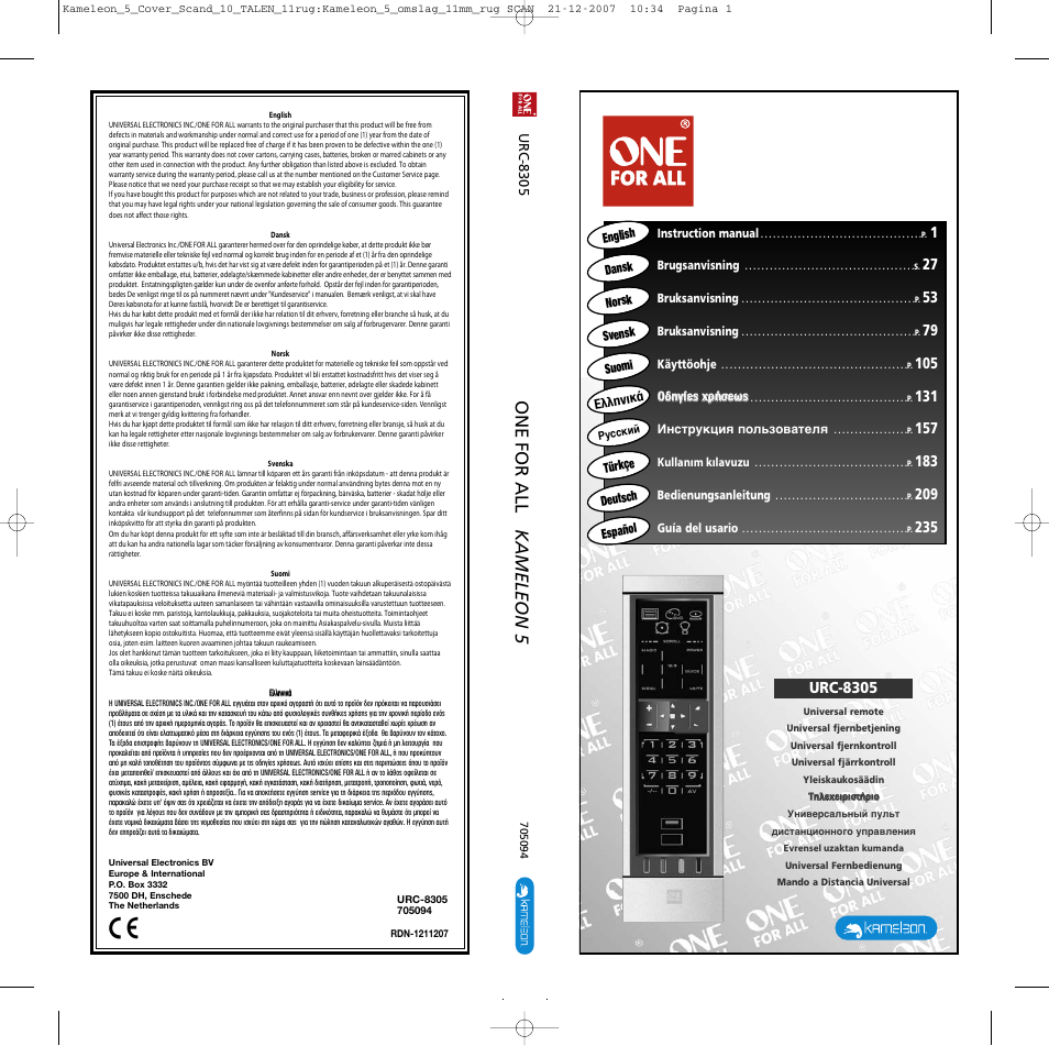 Urc-8305 | One for All KAMELEON URC-8305 User Manual | Page 293 / 293