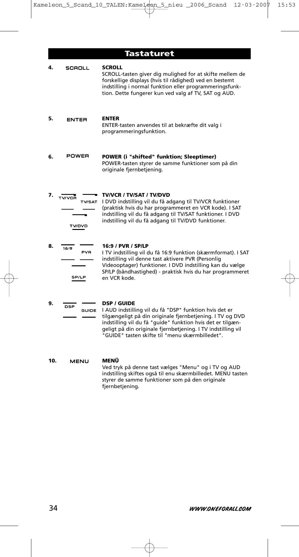 Tastaturet | One for All KAMELEON URC-8305 User Manual | Page 35 / 293