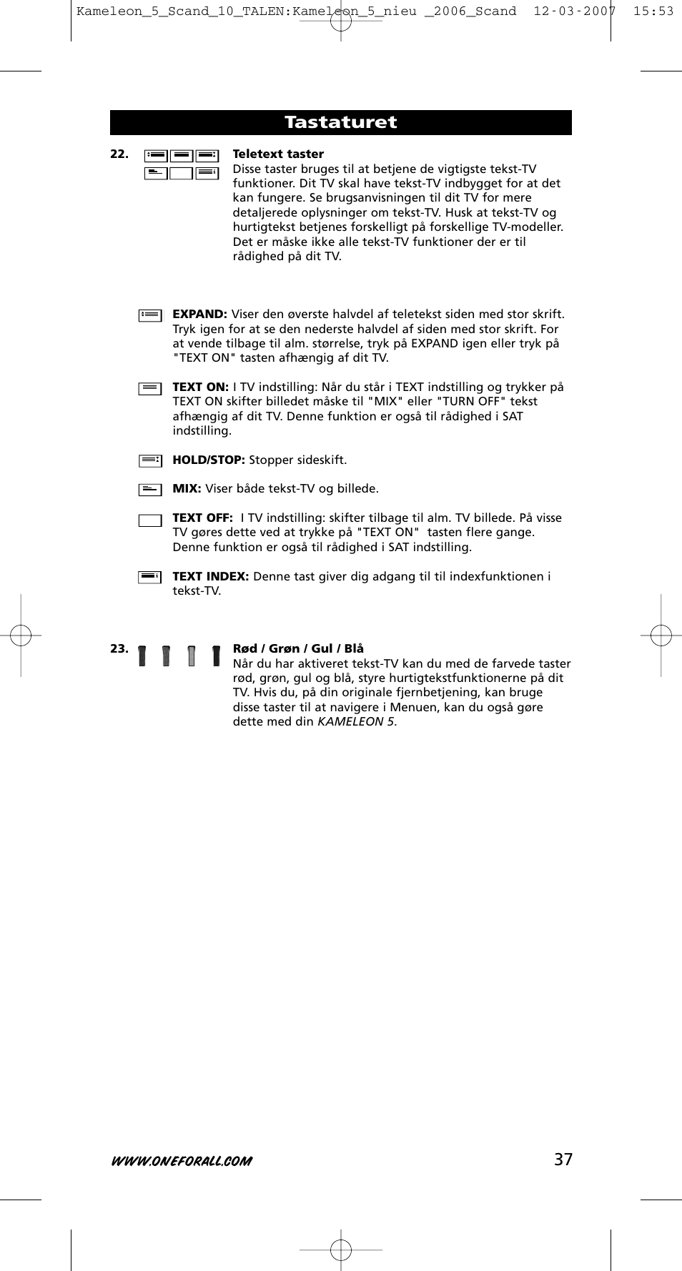 37 tastaturet | One for All KAMELEON URC-8305 User Manual | Page 38 / 293