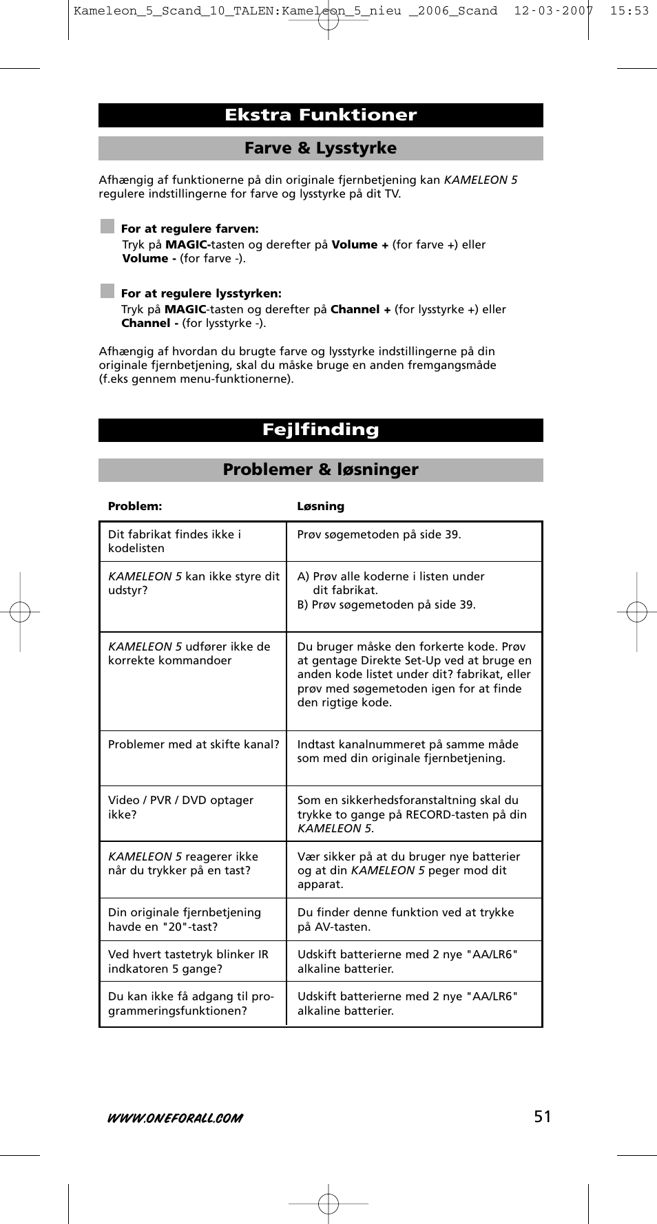 51 farve & lysstyrke | One for All KAMELEON URC-8305 User Manual | Page 52 / 293