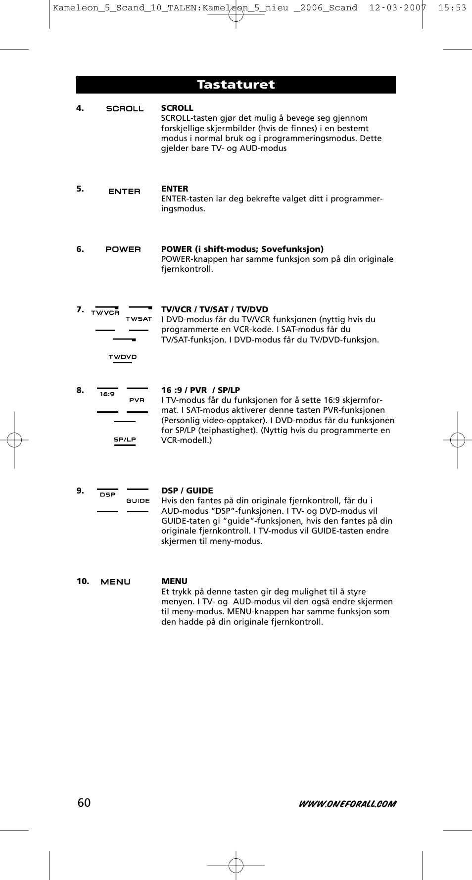 Tastaturet | One for All KAMELEON URC-8305 User Manual | Page 61 / 293