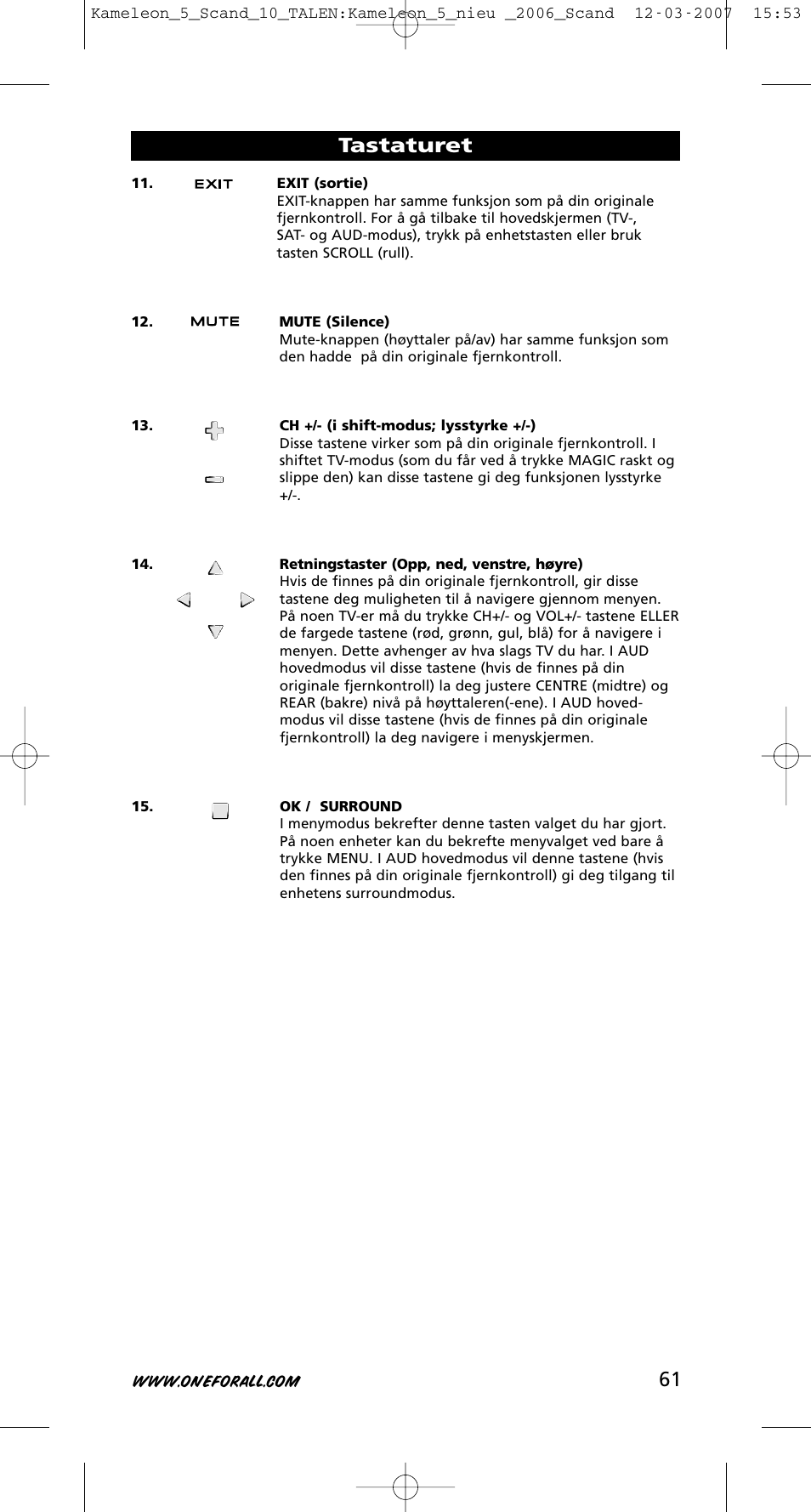 61 tastaturet | One for All KAMELEON URC-8305 User Manual | Page 62 / 293