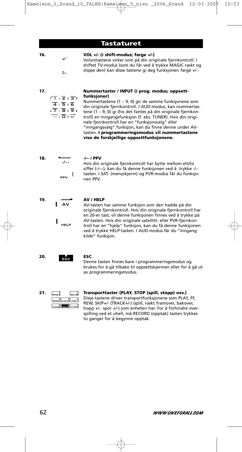 Tastaturet | One for All KAMELEON URC-8305 User Manual | Page 63 / 293