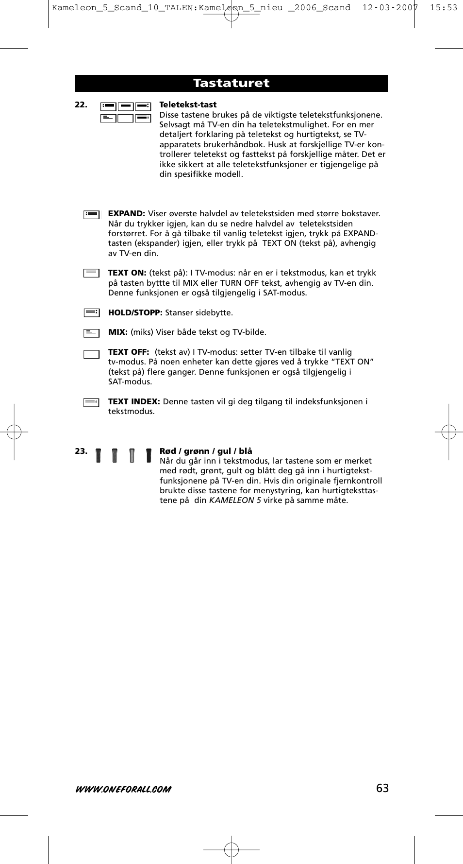 Tastaturet | One for All KAMELEON URC-8305 User Manual | Page 64 / 293