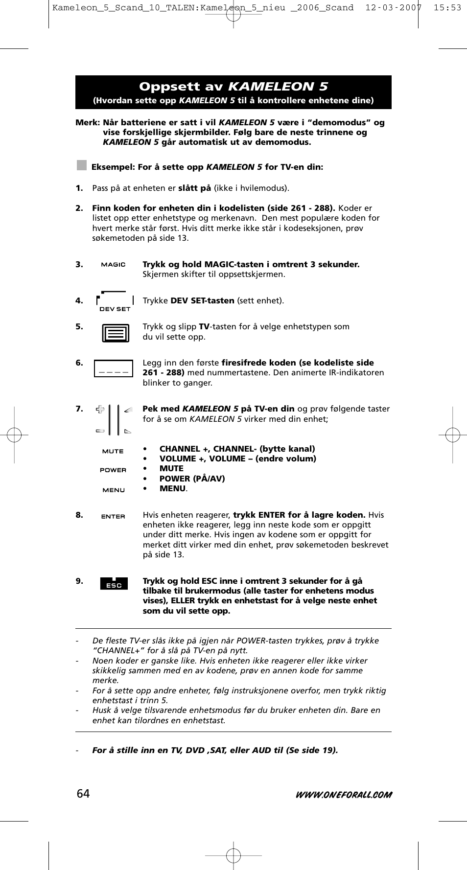 Oppsett av kameleon 5 | One for All KAMELEON URC-8305 User Manual | Page 65 / 293