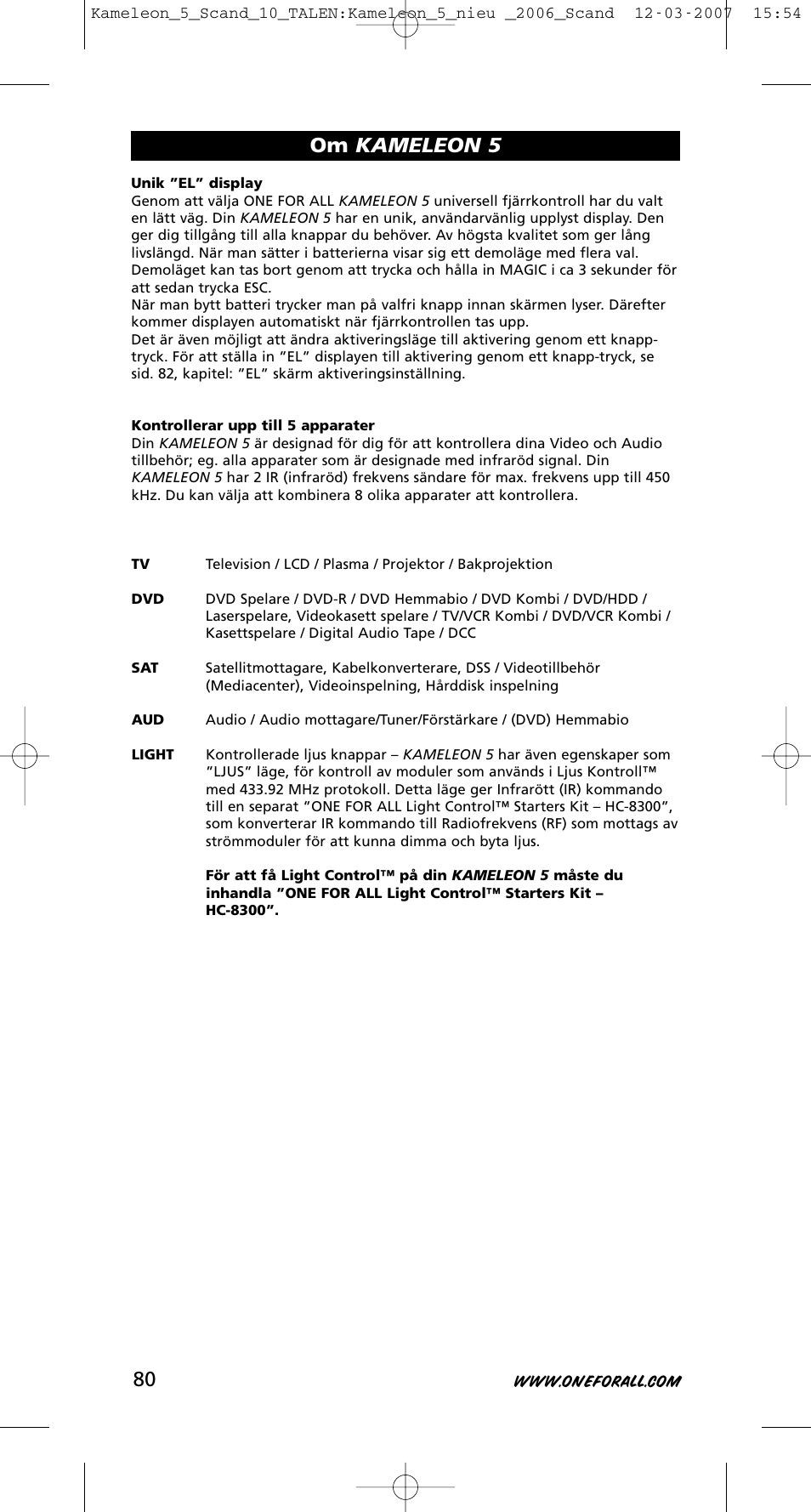 Om kameleon 5 | One for All KAMELEON URC-8305 User Manual | Page 81 / 293