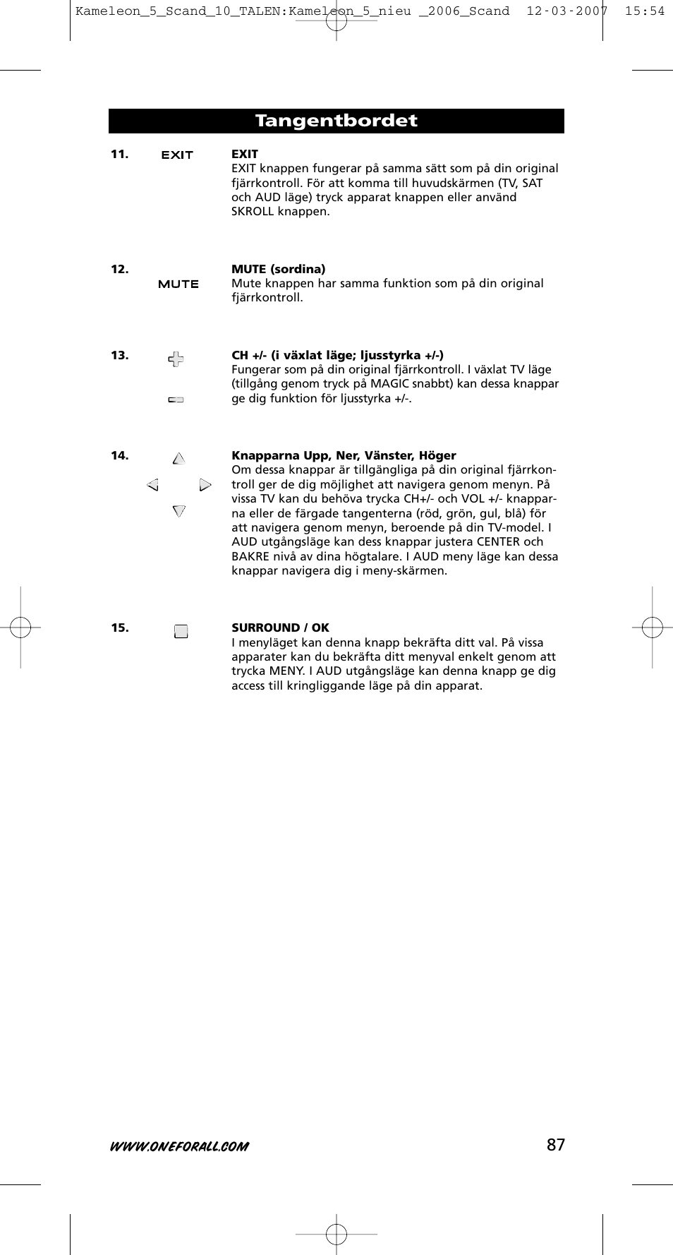 87 tangentbordet | One for All KAMELEON URC-8305 User Manual | Page 88 / 293