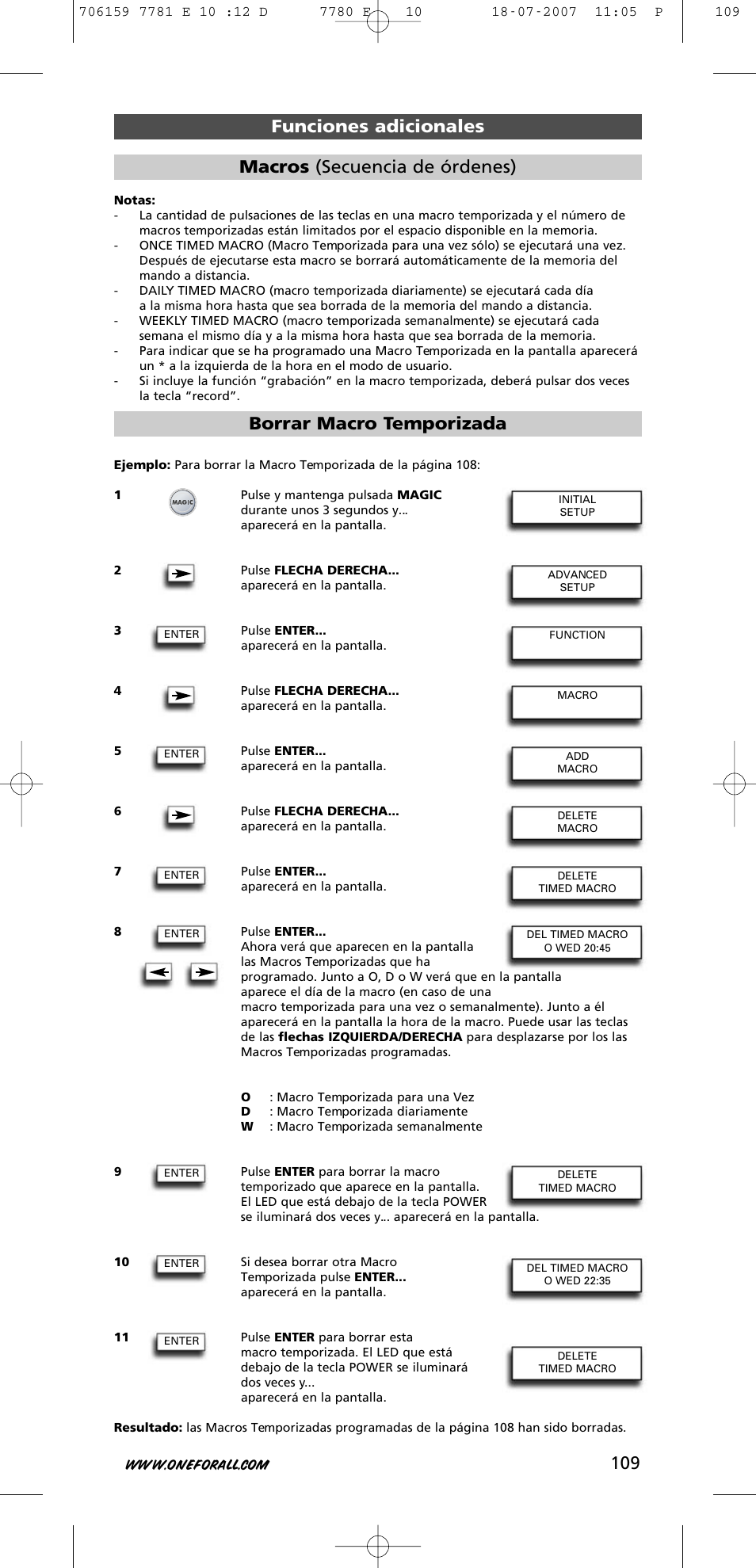 Borrar macro temporizada | One for All URC-7781 User Manual | Page 110 / 319