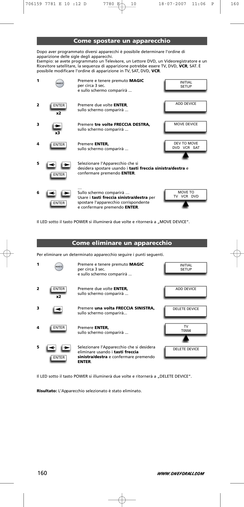 Come spostare un apparecchio, Come eliminare un apparecchio | One for All URC-7781 User Manual | Page 161 / 319