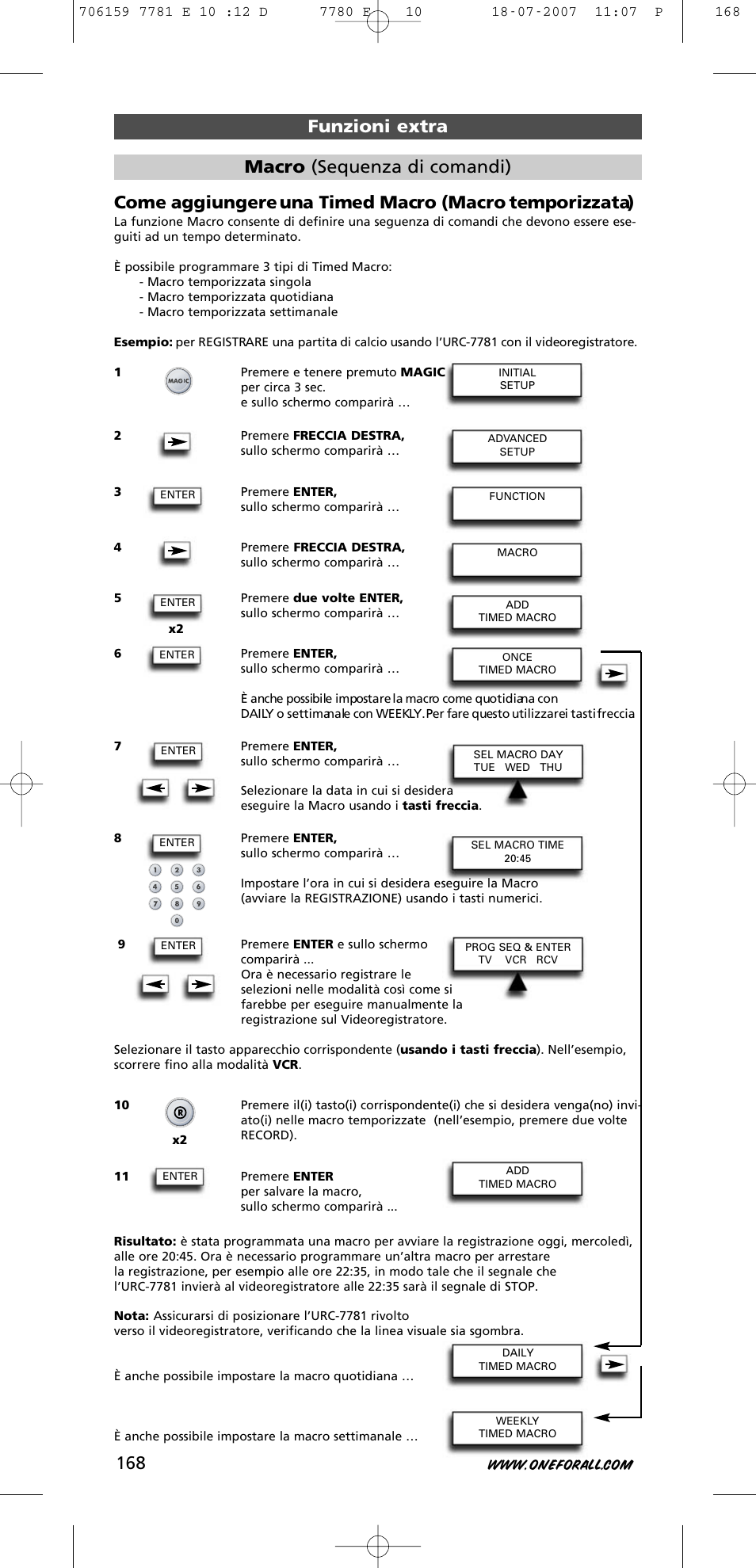 Macro (sequenza di comandi) | One for All URC-7781 User Manual | Page 169 / 319